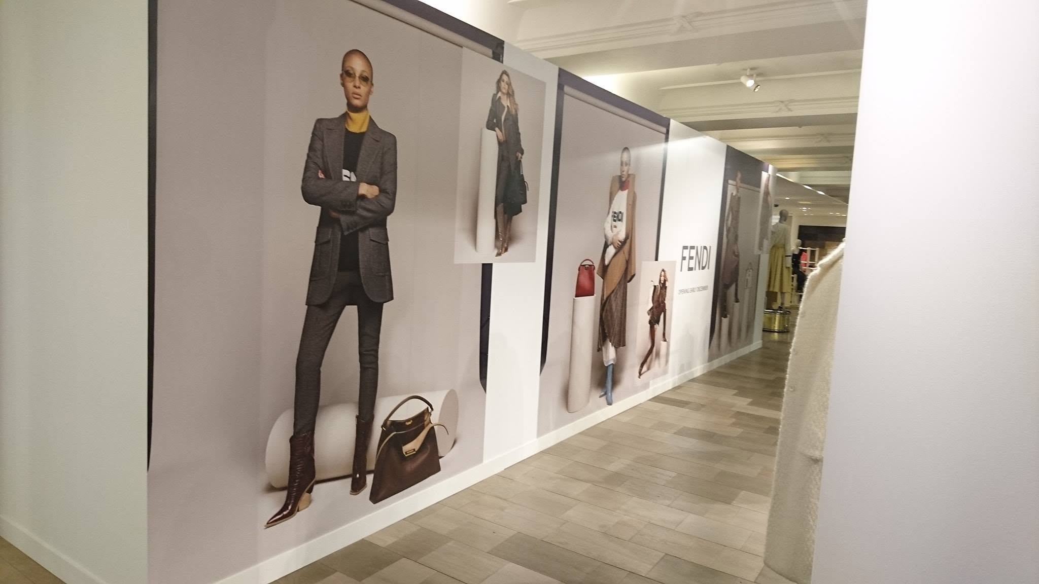 Seamless Fendi printed vinyl graphics installed along an interior wall